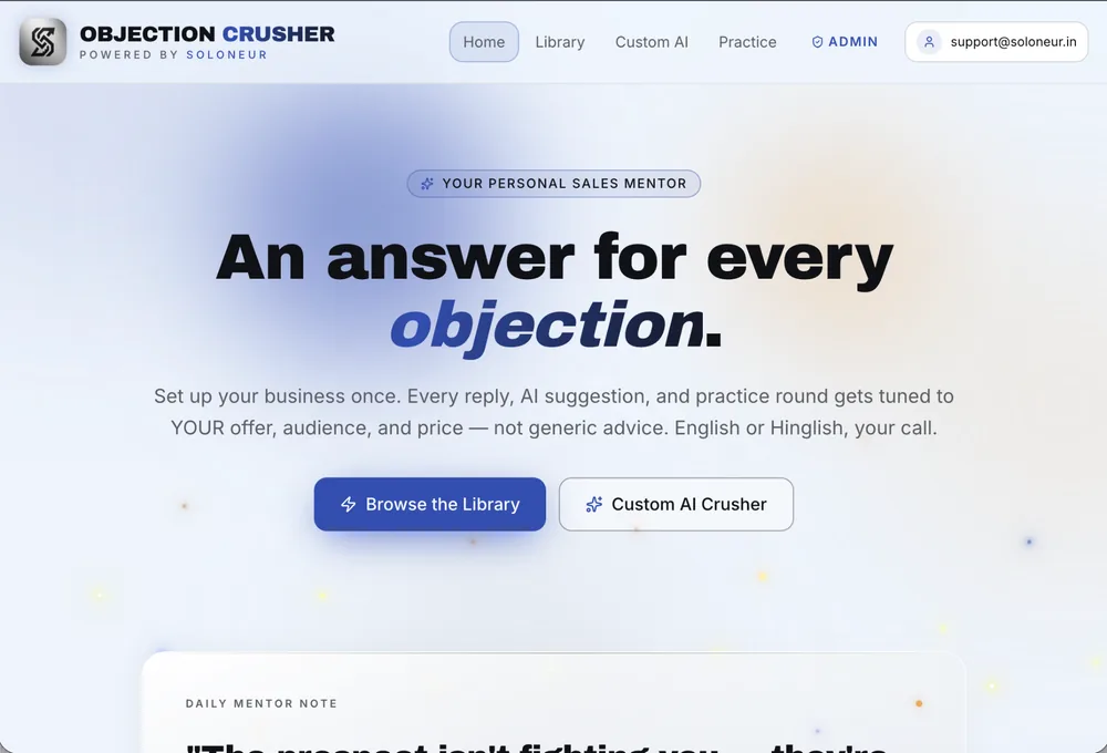 Objection Crusher mockup